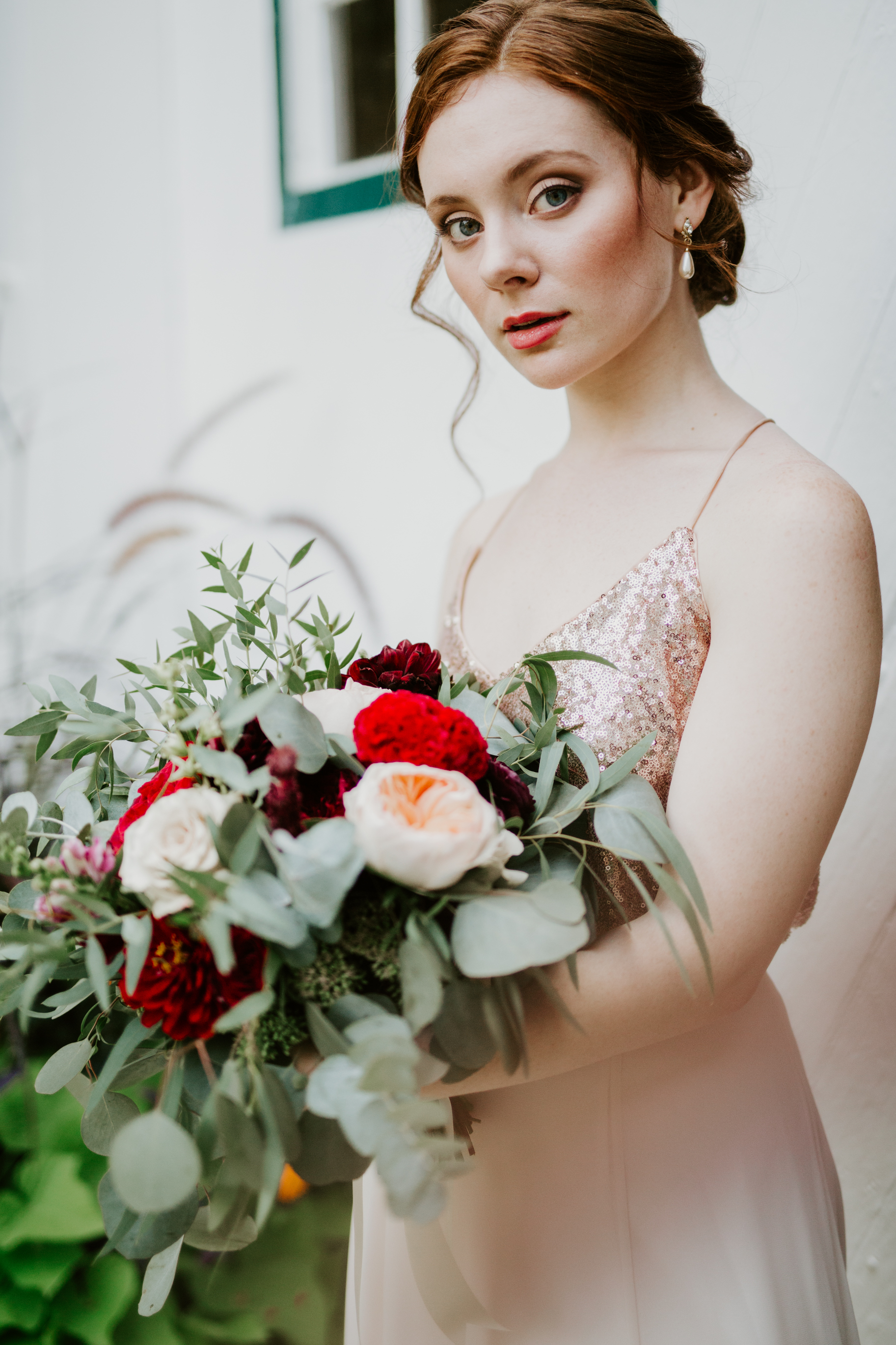burgundy and pink bouquets greenery hard