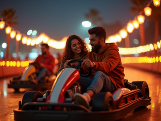 A couple go karting together on a date
