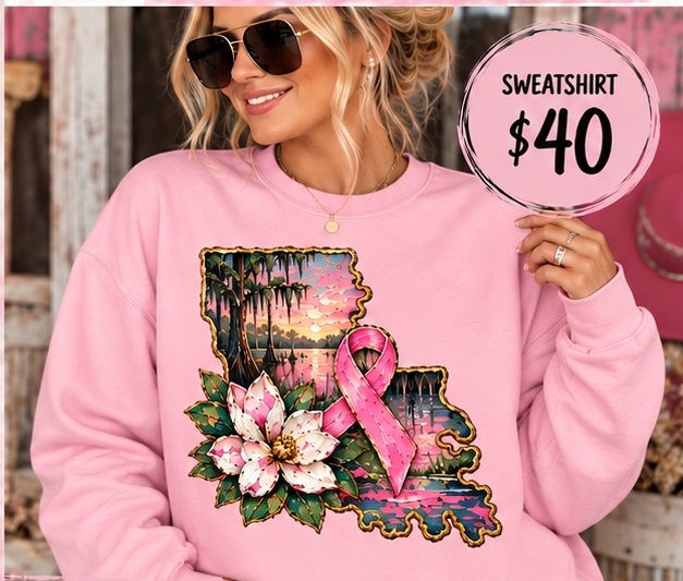 Louisiana Magnolia Ribbon | Breast Cancer Awareness Graphic Tee & Sweatshirt