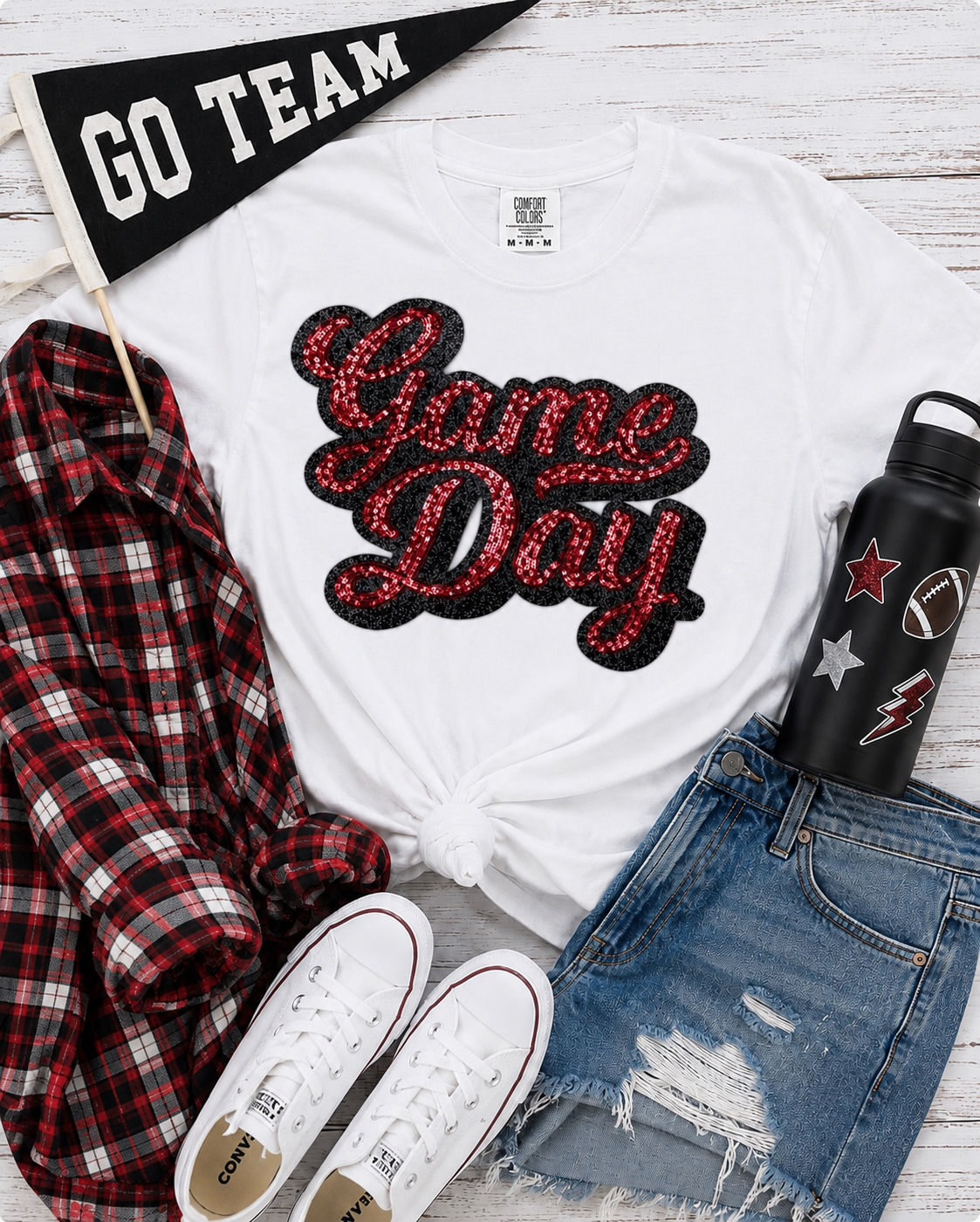 Red Game Day Boujee Bling - Sequin Tee