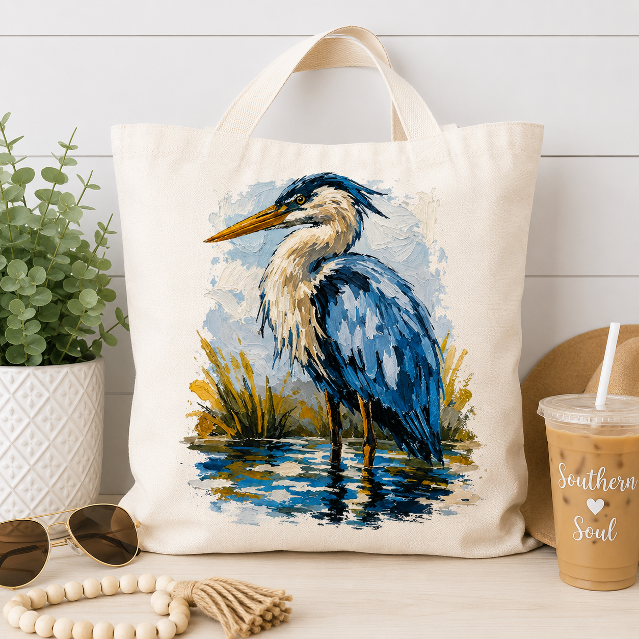 Blue Heron- Swamp Art Canvas Tote - Louisiana Charm