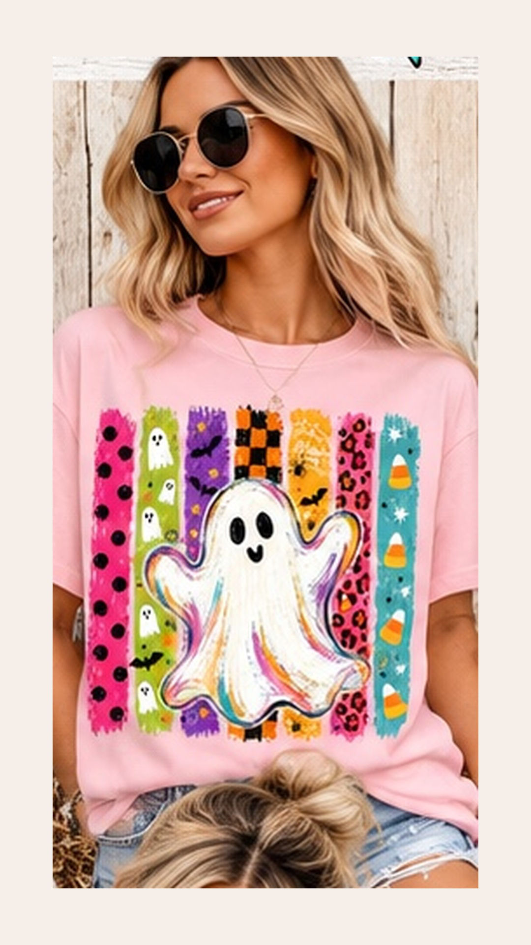 Colorful Preppy Ghost | Halloween Graphic Tee & Sweatshirt