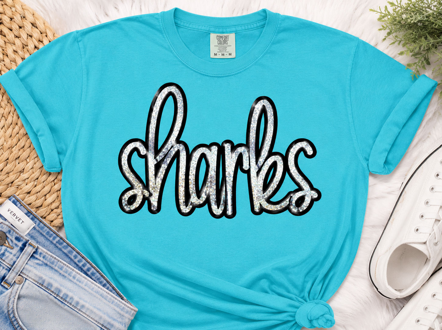Sharks Sequin Script Tee