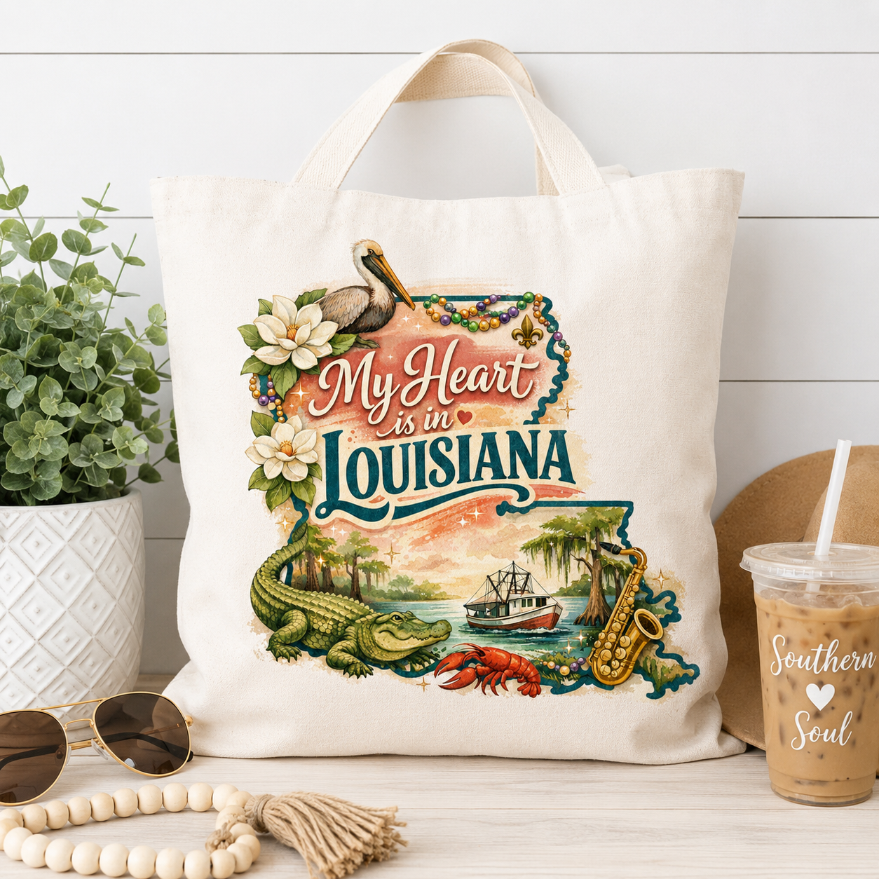 My Heart is in Louisiana - Swamp Art Canvas Tote - Louisiana Charm