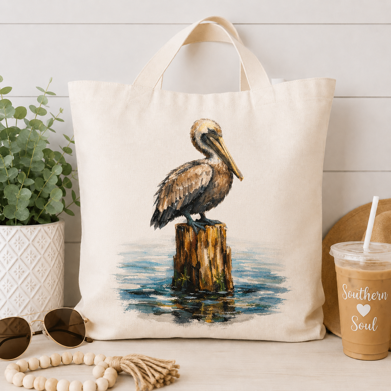 Pelican - Swamp Art Canvas Tote - Louisiana Charm