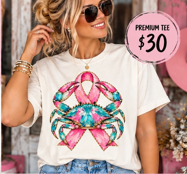 Crab Ribbon | Breast Cancer Awareness Graphic Tee & Sweatshirt