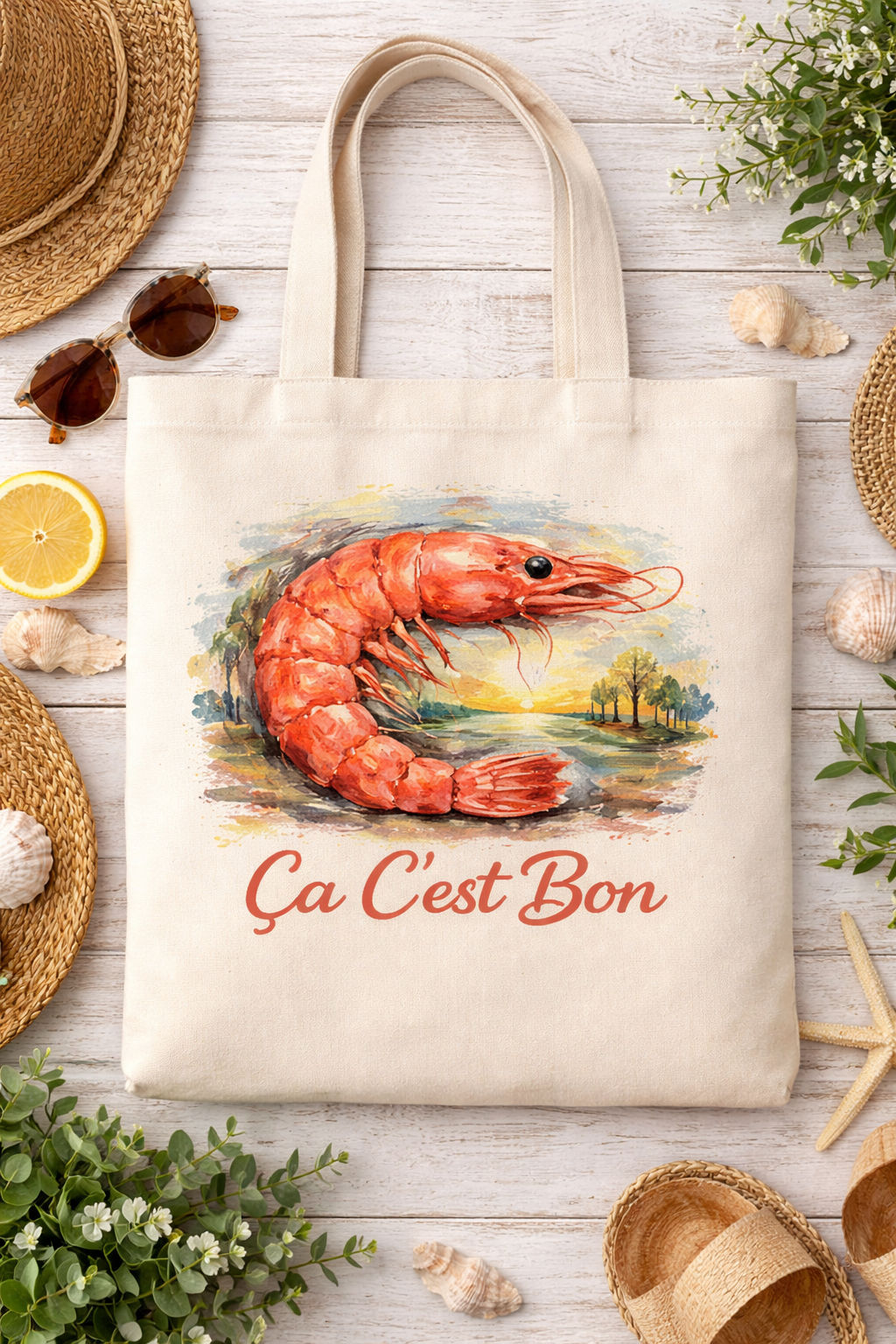 Ca C'est Bon Shrimp - Swamp Art Canvas Tote - Louisiana Charm