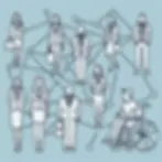 A line drawing of individuals standing and in wheelchairs interconnected by lines and dots. The person in the wheelchair seems to be looking to others in suits and business attire.