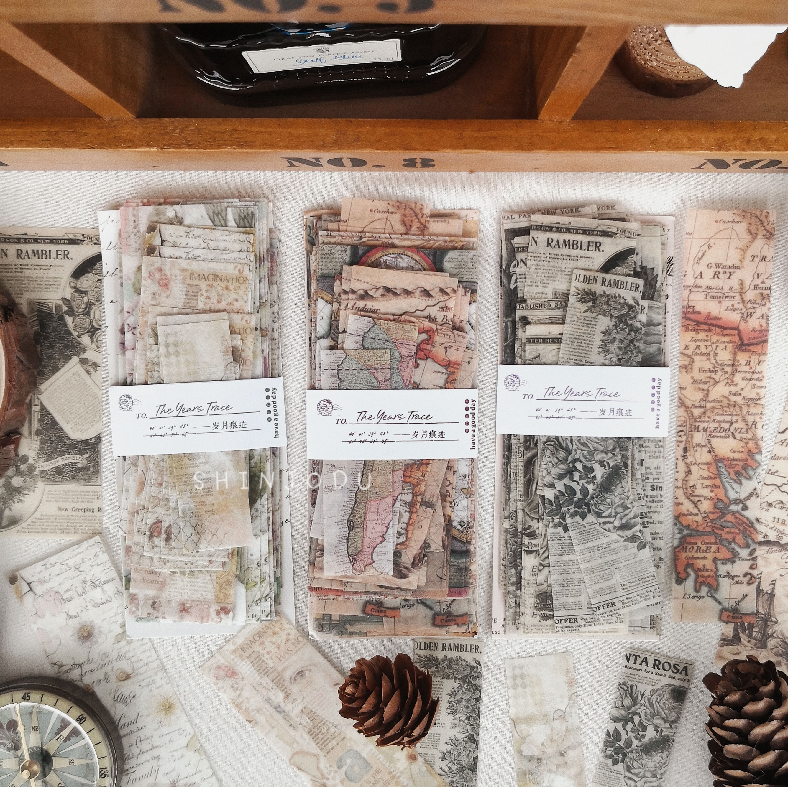 The Years Trace Series Vintage Sticker (Flower, Plant & Map)