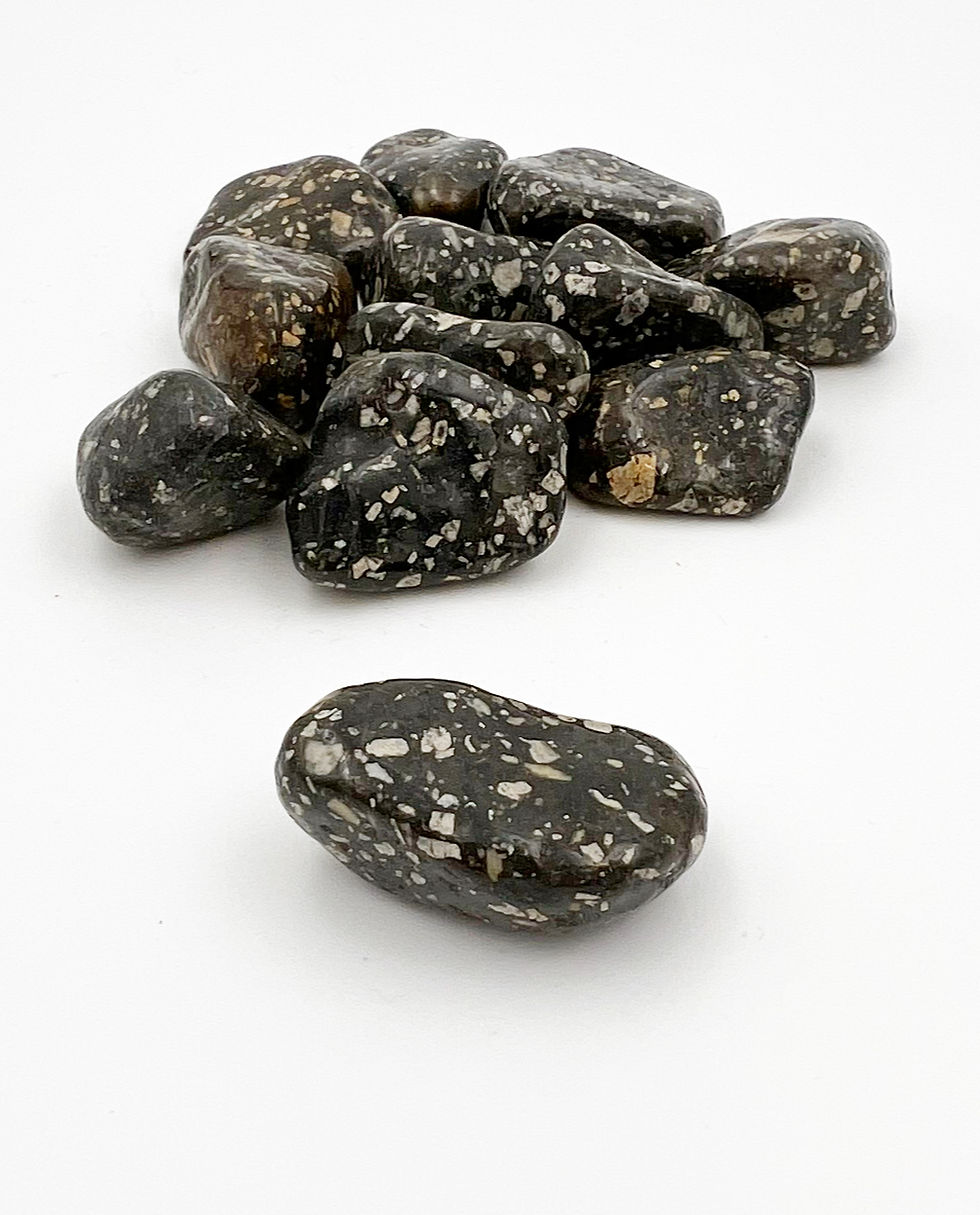 Guinea Fowl Jasper protects against negativity. Aids in meditation and the development of intuition, insight and creativity.