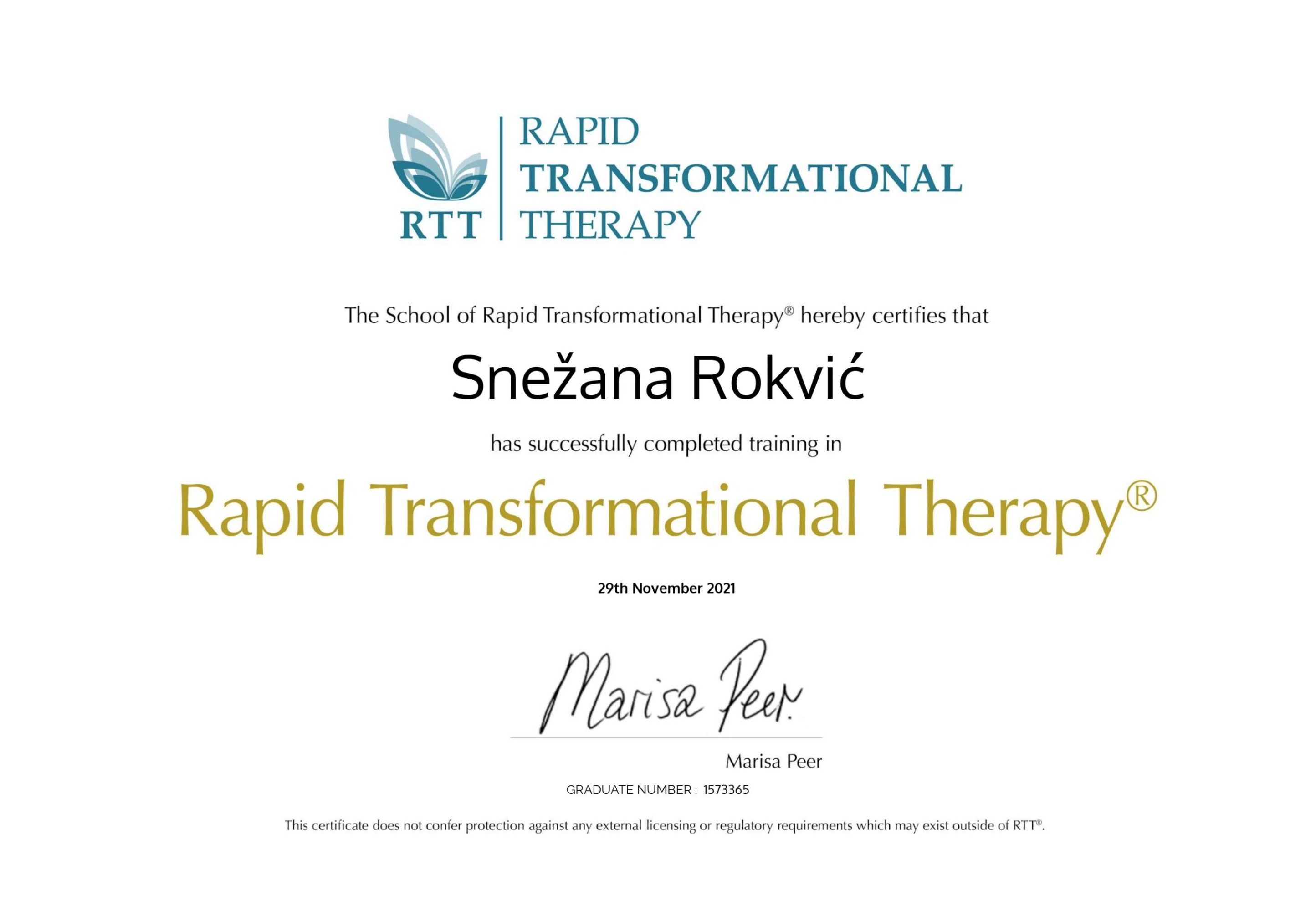 Snezana Rokvic - Certificate in RTT.jpg