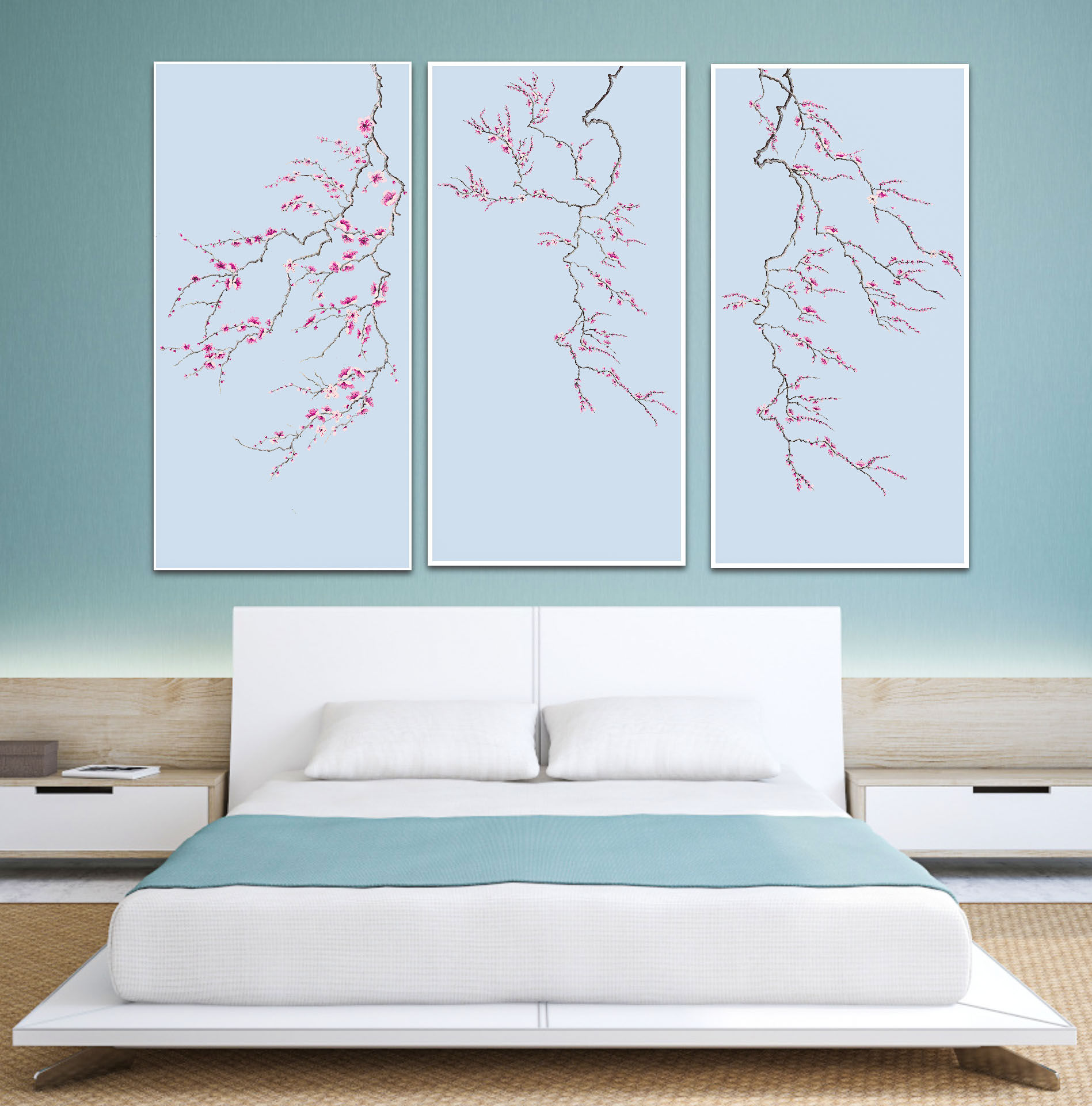 Wall Panel Art Prints, Sakura -Soft Sky Blue