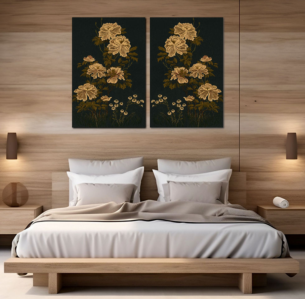 Wall Panel Art Prints, Whispers of Peony in Old Gold