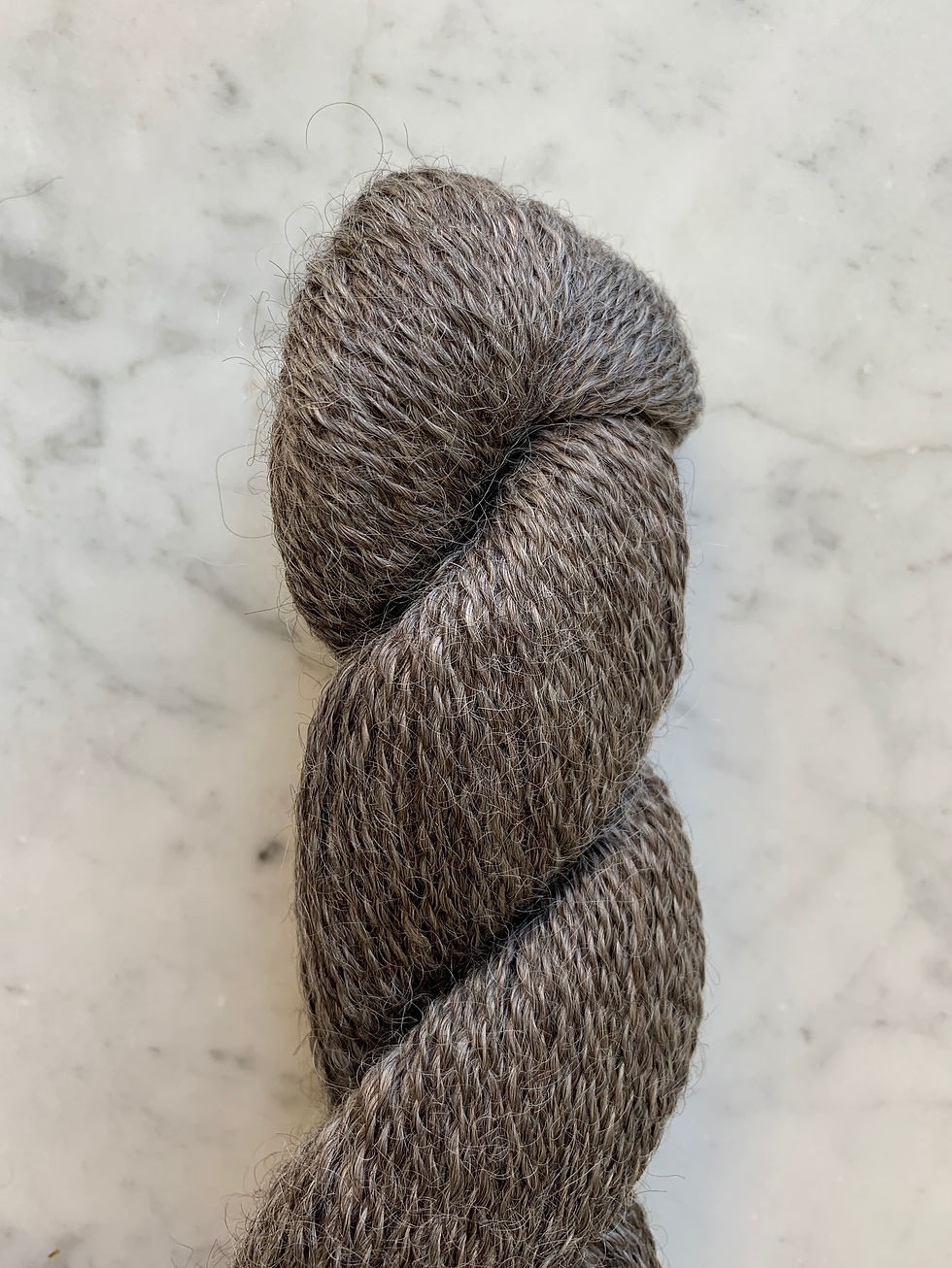 Close Up of "Cherry" - Wensleydale Wool Fingering/Sport 2ply Yarn Natural Medium Silver Gray