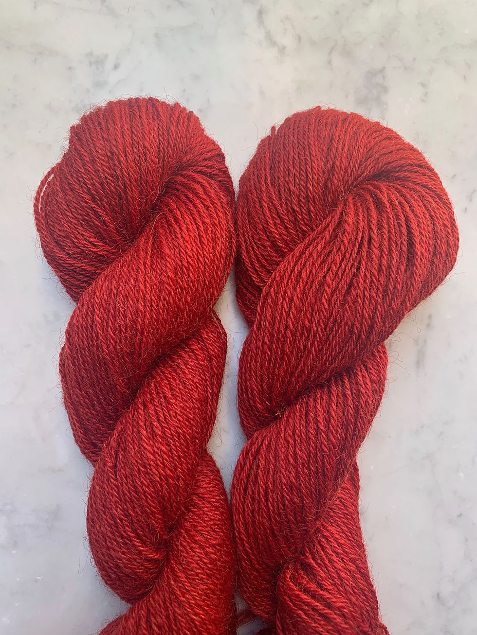 Thumbnail: Close Up of "Primrose" - Valais/Teeswater Wool Sport/Fingering 3ply Yarn Dyed Alizarin Red