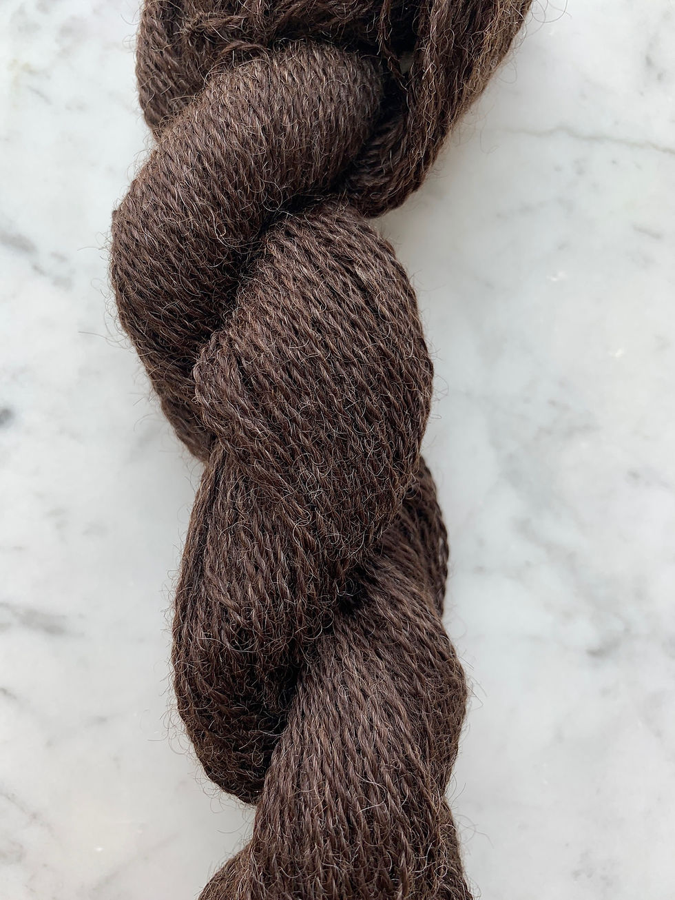 Thumbnail: Close Up of "Juniper" - Wensleydale Wool Lace/Fingering 2ply Yarn Natural Chocolate Brown