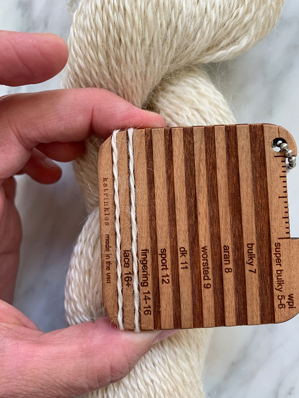 Thumbnail: Yarn Gauge of "Quartz" - Wensleydale Wool Lace/Fingering 2ply Yarn Natural White