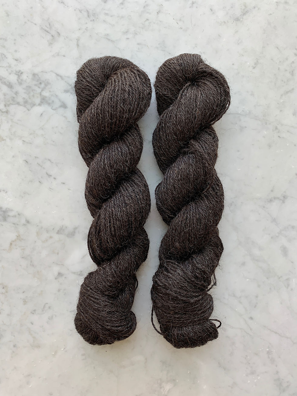 Two Skeins of "Peony" - Wensleydale Wool Sport 3ply Yarn Natural Warm Dark Charcoal Black