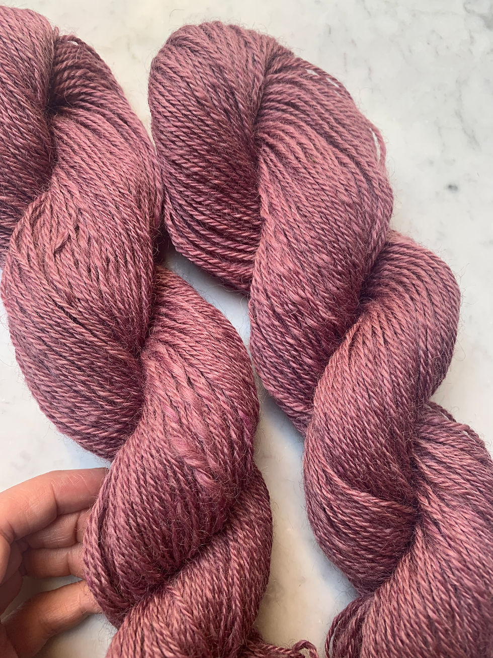 Thumbnail: Close Up of "Maxine" - Wensleydale Wool Fingering/Sport 3ply Yarn Dyed Antique Mauve