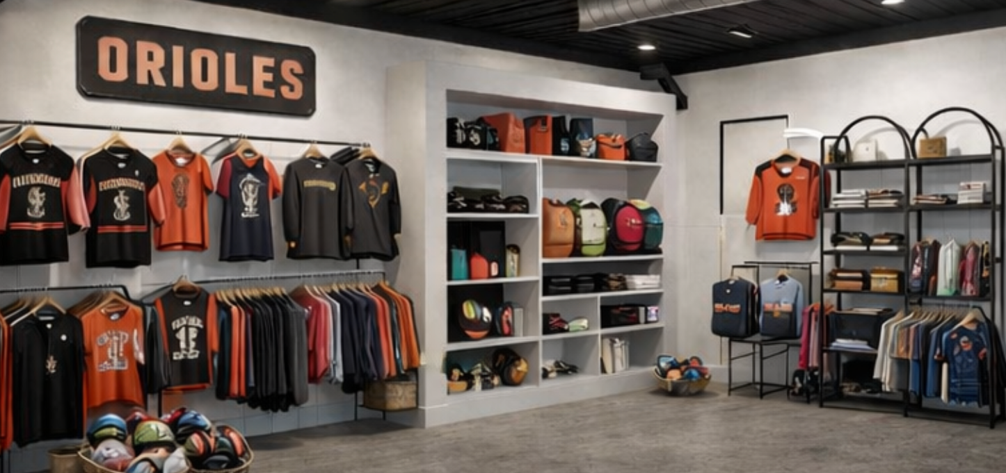 Rendering of store with Orioles clothing