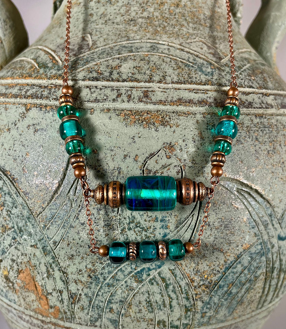 Thumbnail: Teal Glass and Copper Statement Necklace