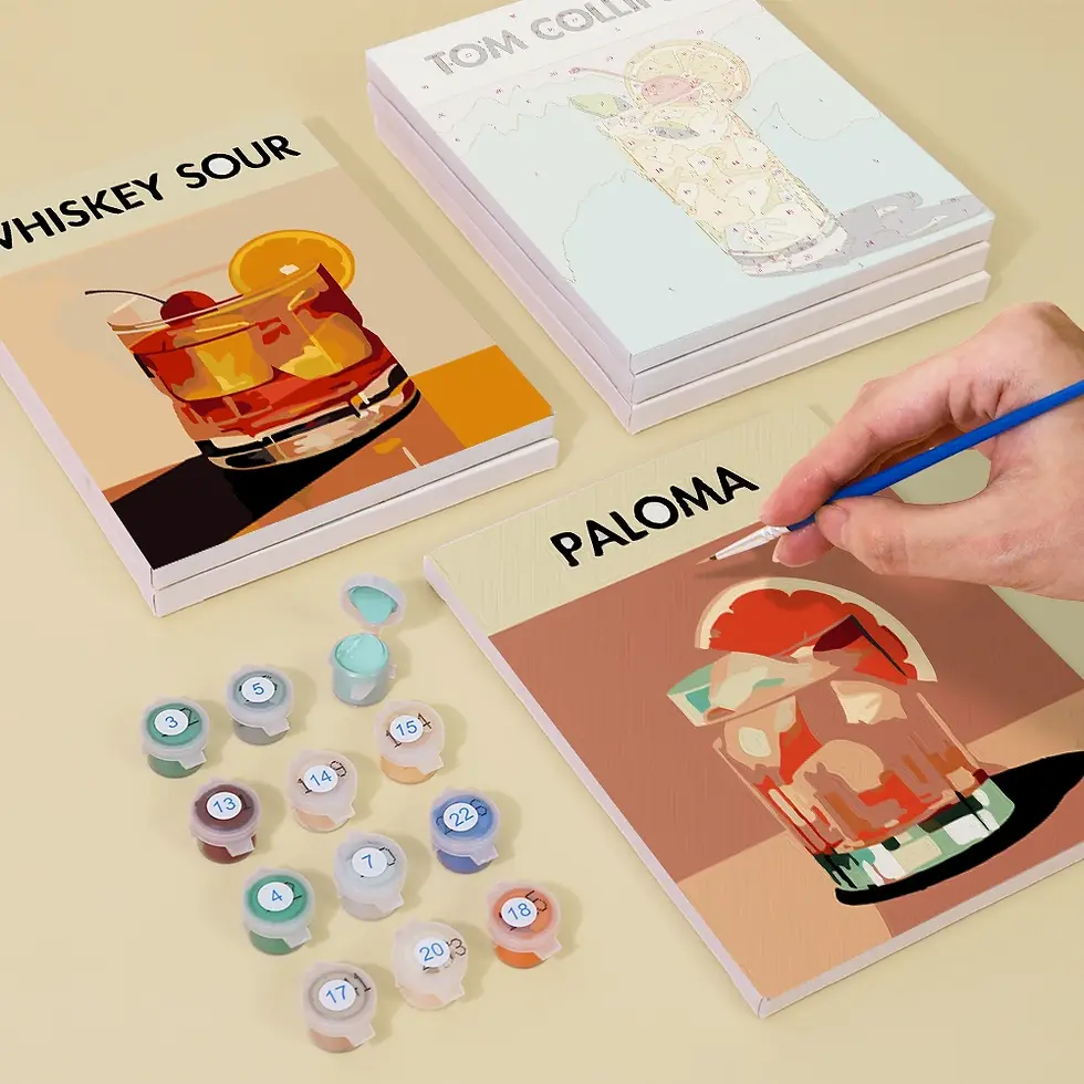 Thumbnail: Paloma cocktail paint by numbers design on a pre-stretched canvas.