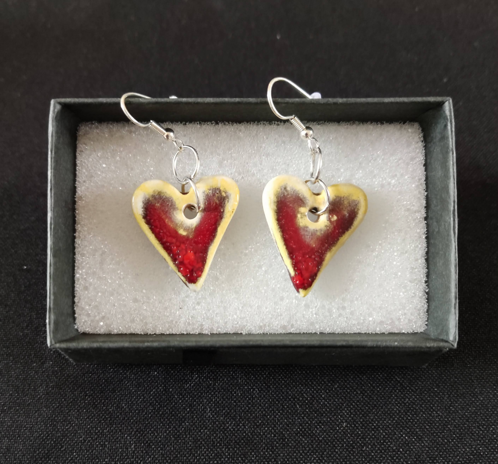 Red ceramic heart earrings