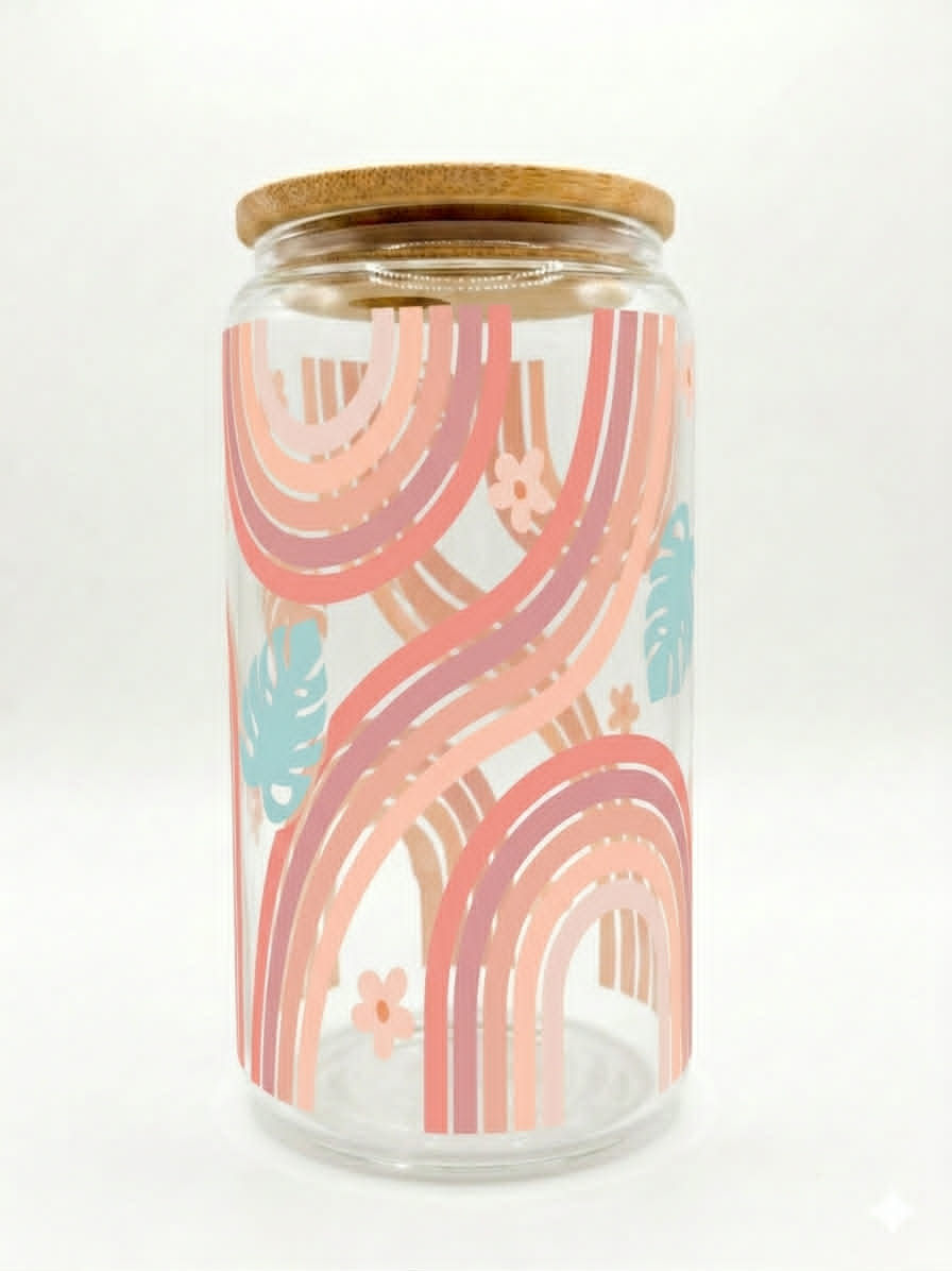 Boho Monstera Peach - 16oz Glass