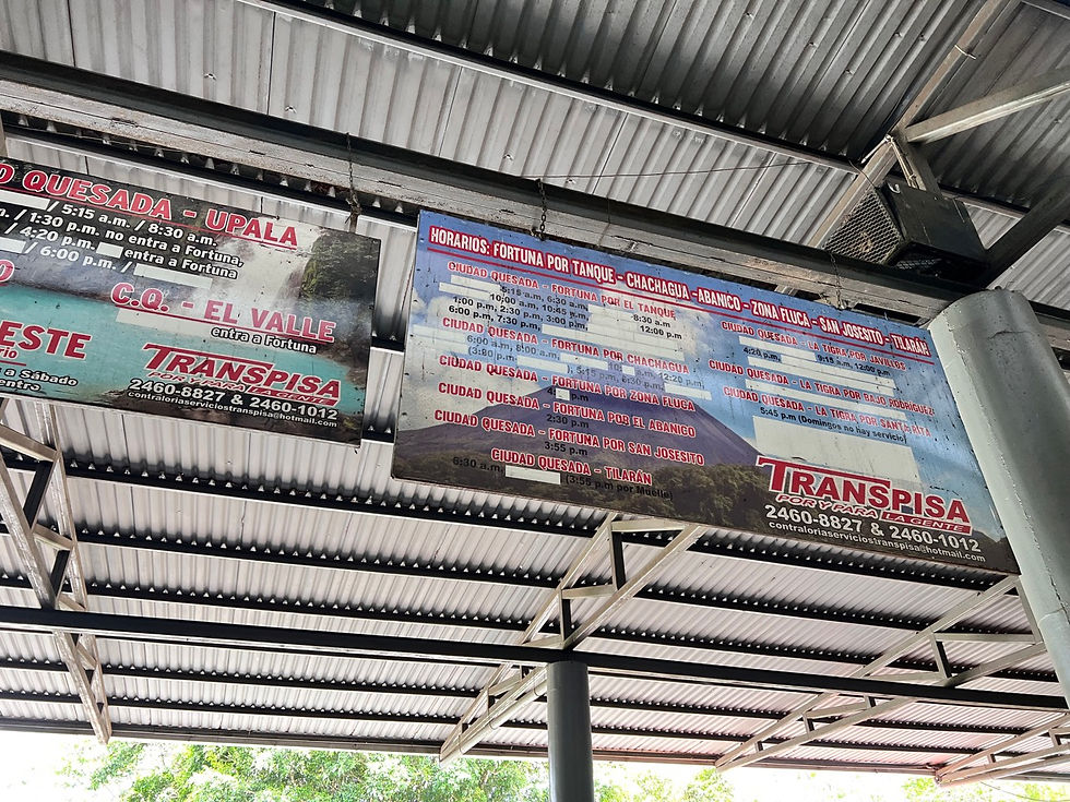 The bus sign to La Fortuna from Ciudad Quesada.