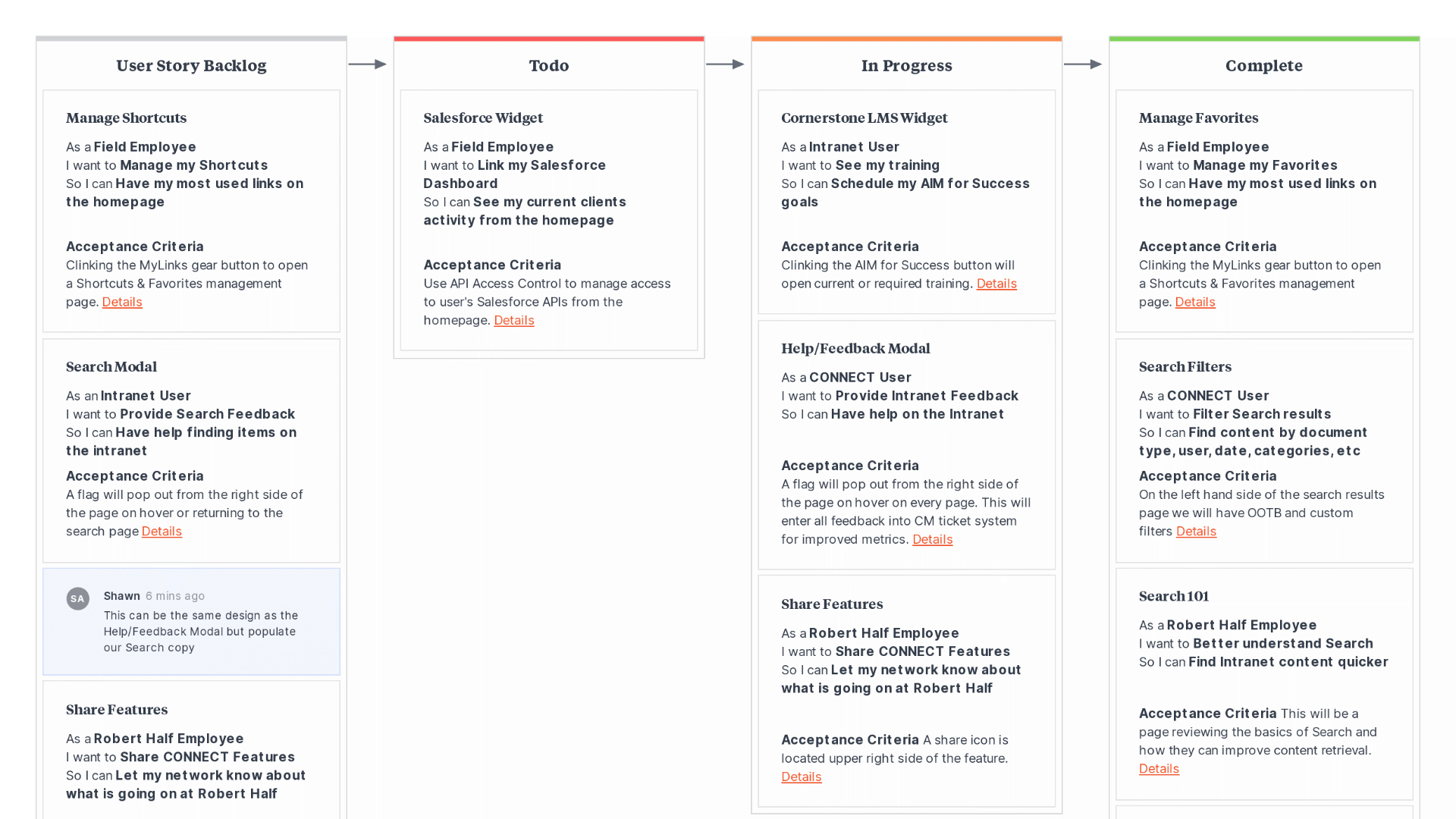 User Need Statements / Stories