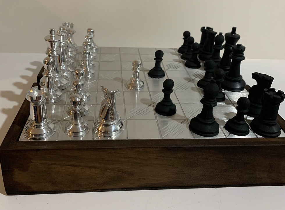 Thumbnail: Pewter Chess Set w/Wooden Base