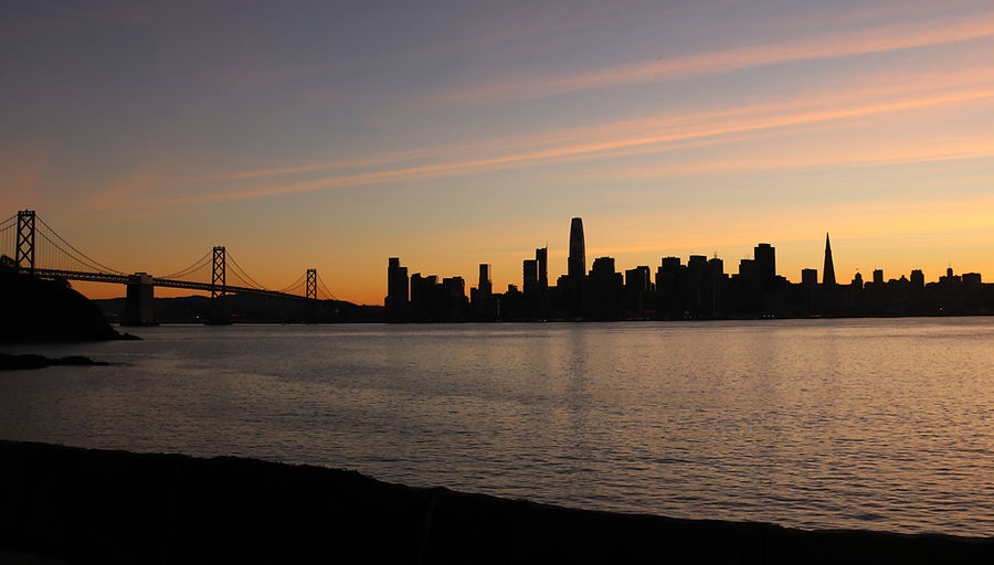 San Francisco and Bay Bridge at dusk from Treasure Island by Peter Keresztury