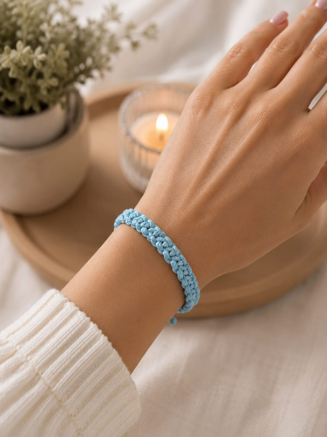 Light Blue Macrame Adjustable Bracelet.