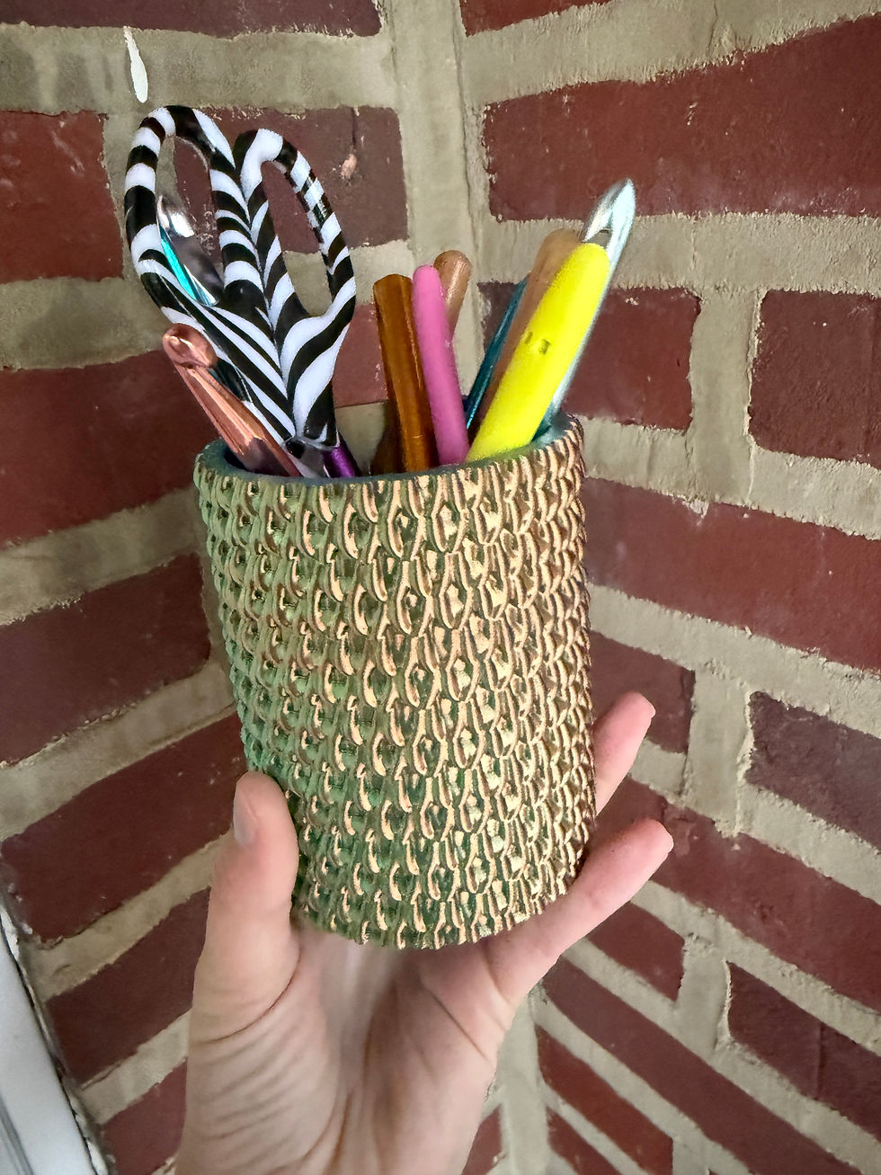 Thumbnail: Tri-Color Blue, Orange, Green Crochet Hook Holder