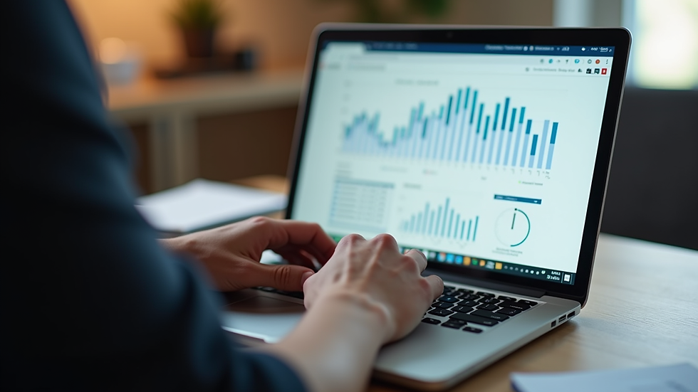 Eye-level view of a person analyzing website analytics on a laptop