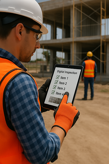 Construction supervisor using checklist for digital QA compliance