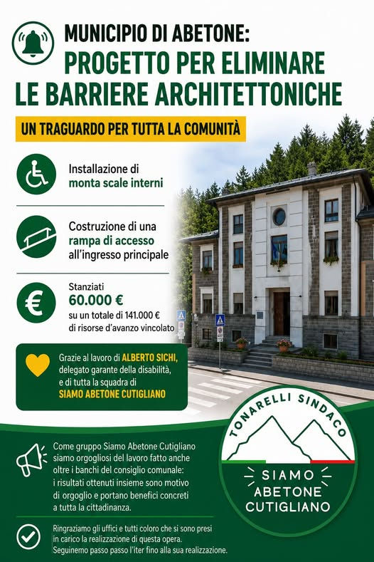 abetone-cutigliano. MUNICIPIO DI ABETONE, VIA LE BARRIERE ARCHITETTONICHE