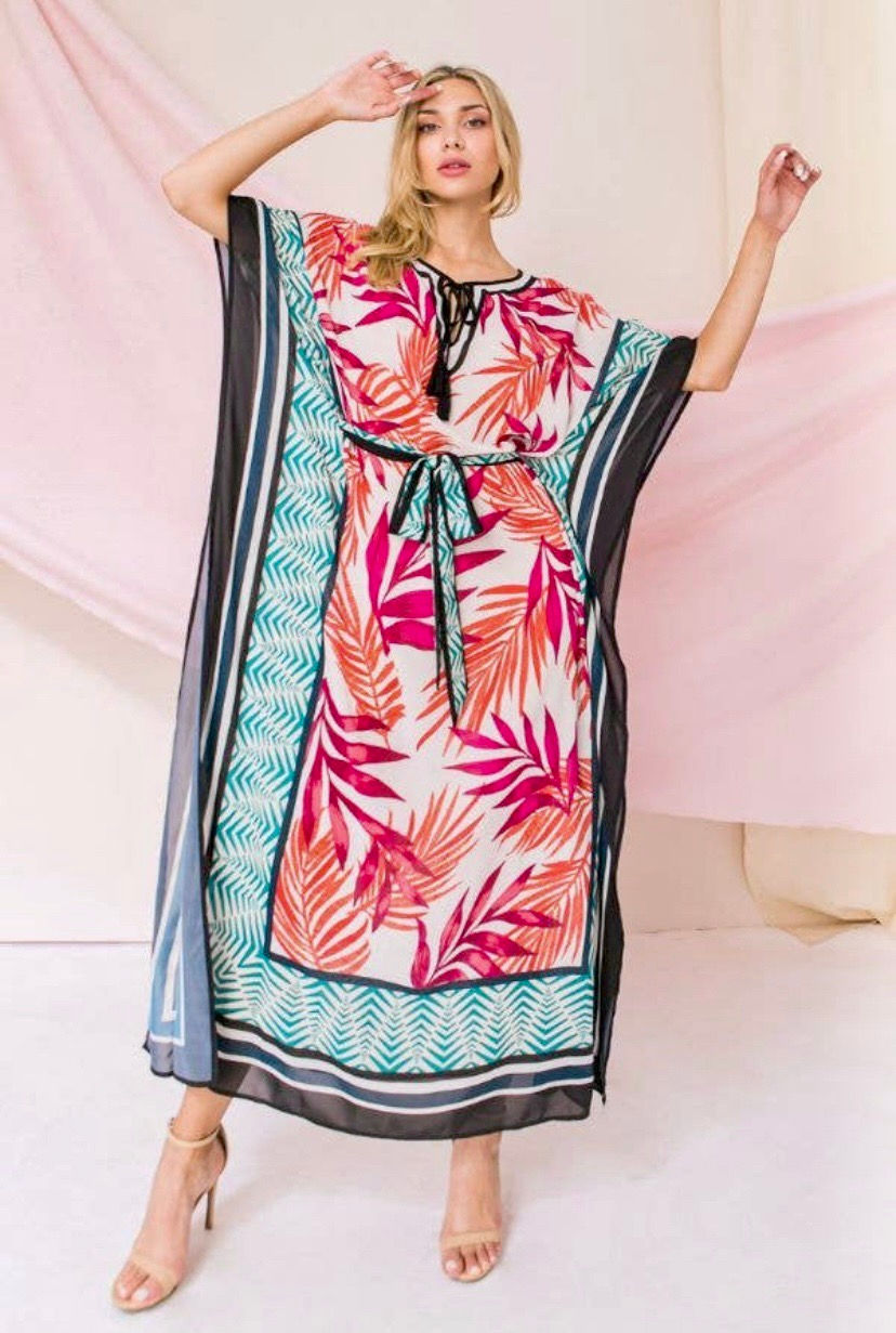 Tropical print kaftan