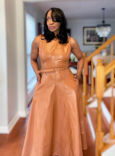 green emerald velvet dress Faux Leather Midi Tank Dress