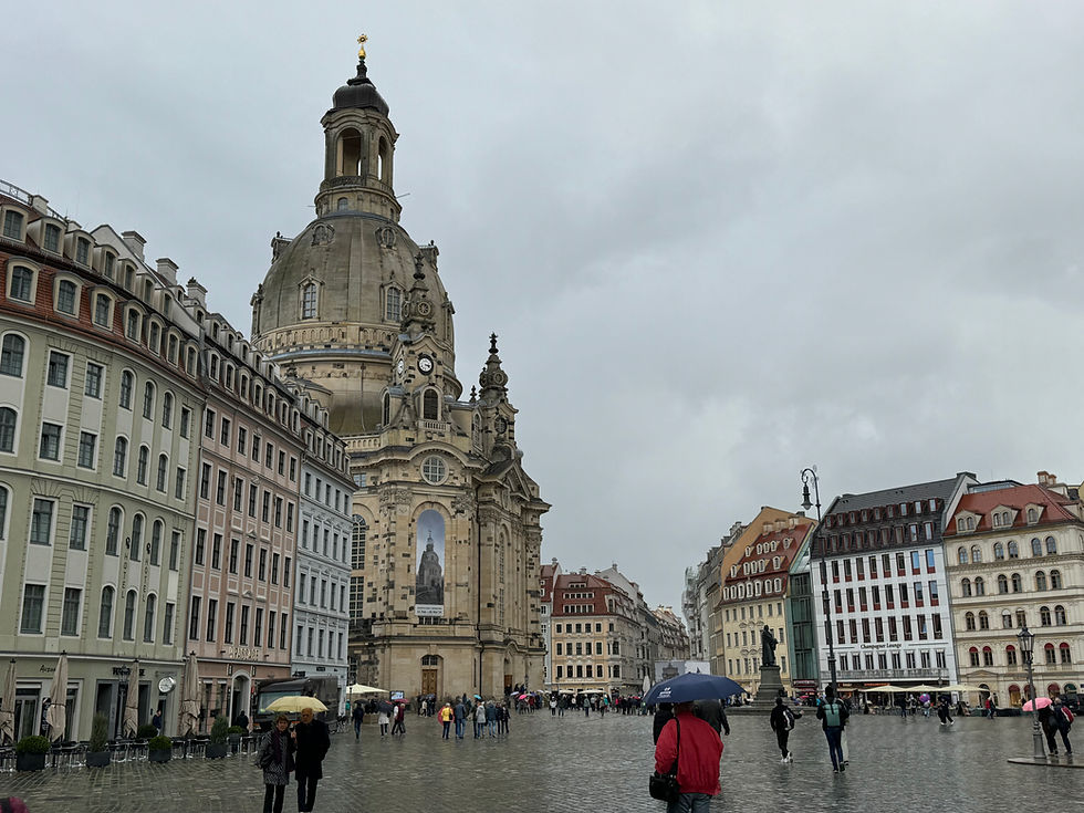 The restored church in the town square