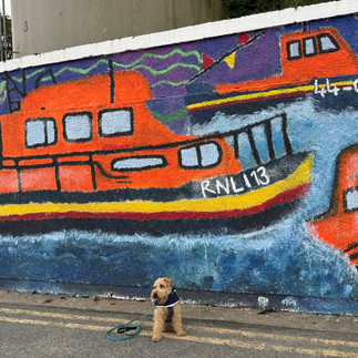 Winston and local street art in Portree.