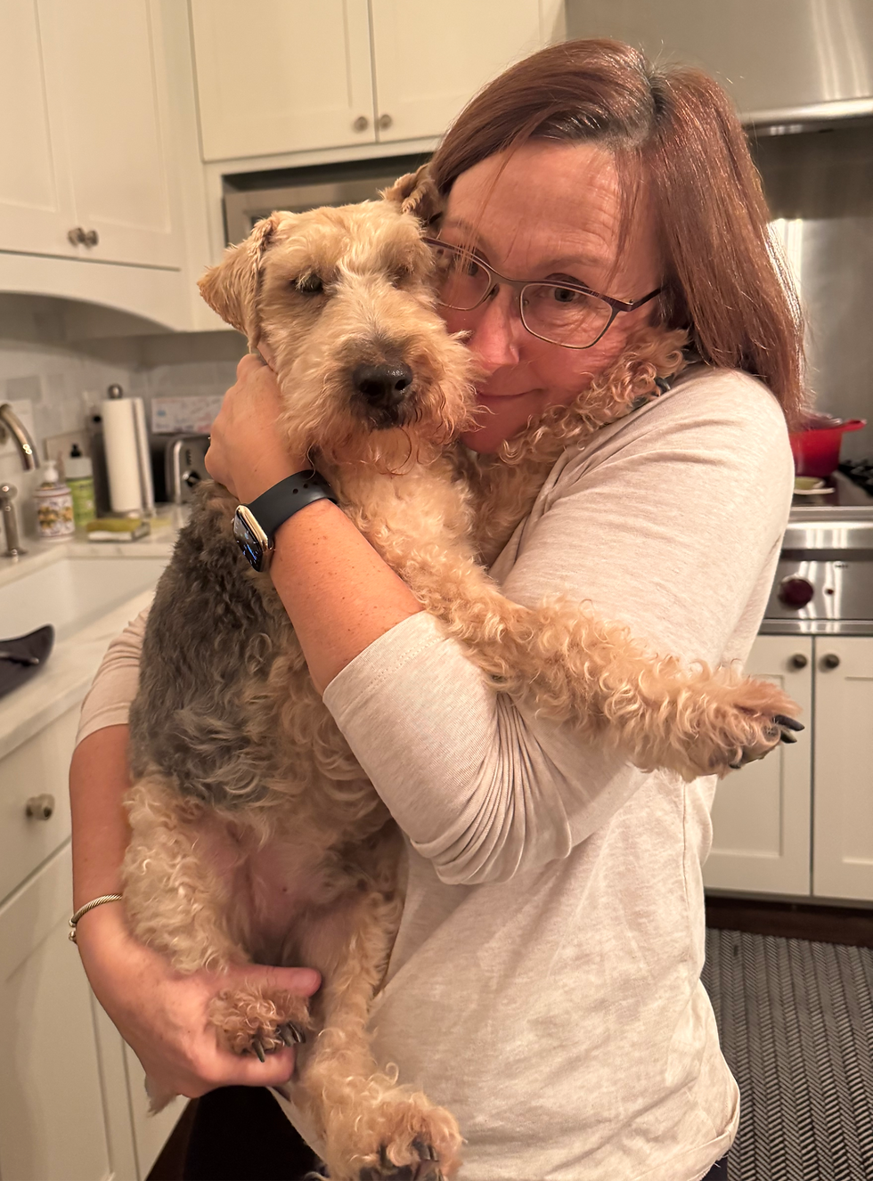 The author with her dog.