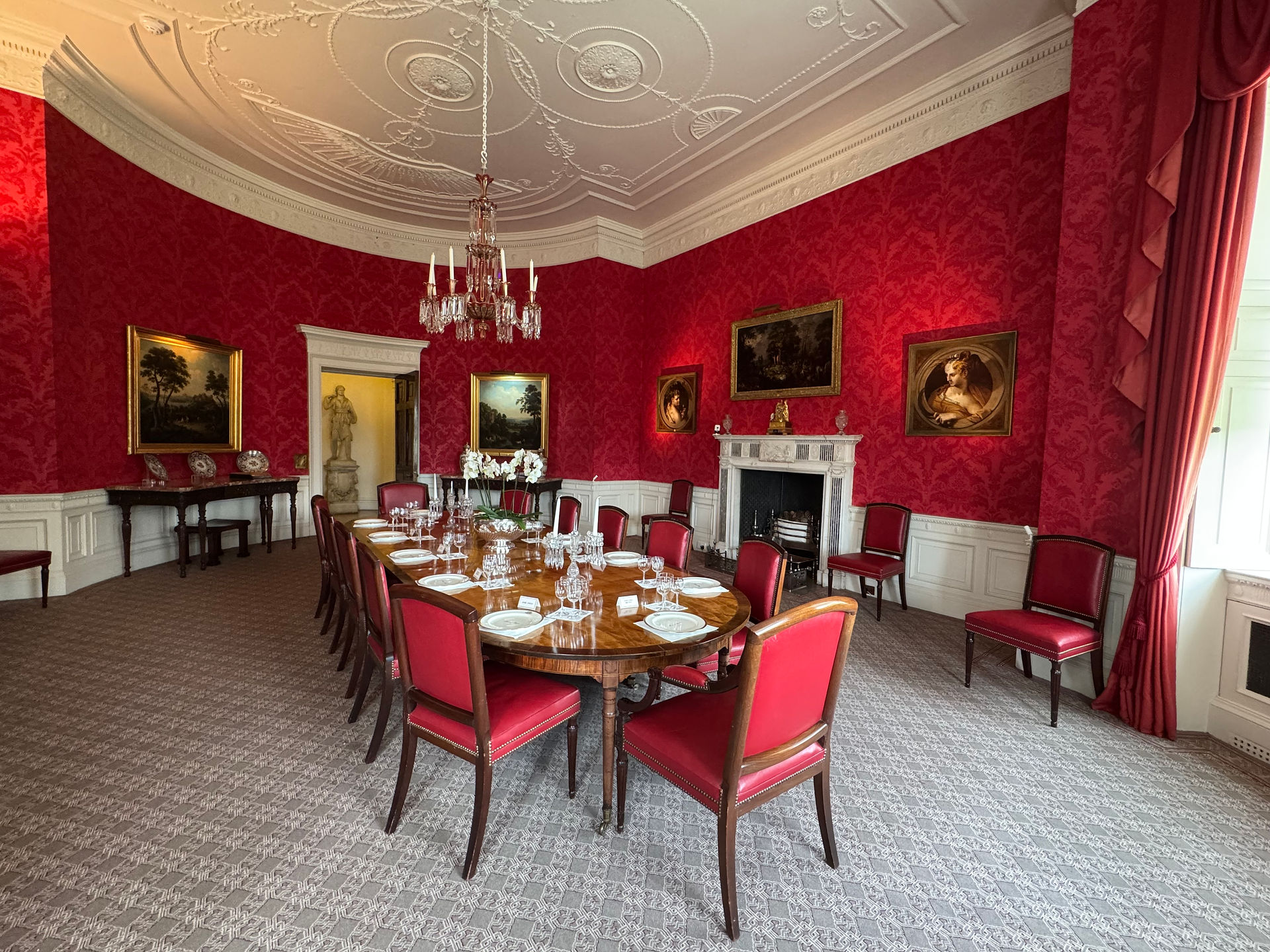 A rich red dining room