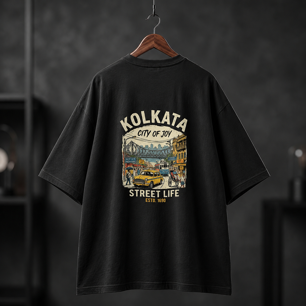 Thumbnail: Kolkata City of Joy Street Life Oversized Graphic T-Shirt