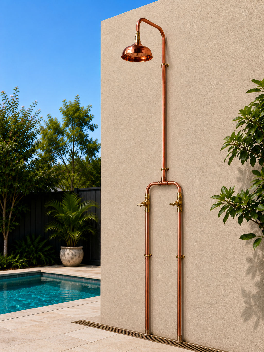 Waves Hot & Cold Copper Outdoor Shower Kit with Shower Head