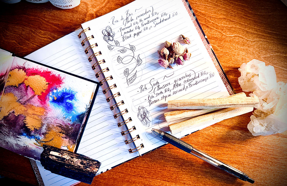 Apothecary Addict notebook with handwritten notes on ingredients used