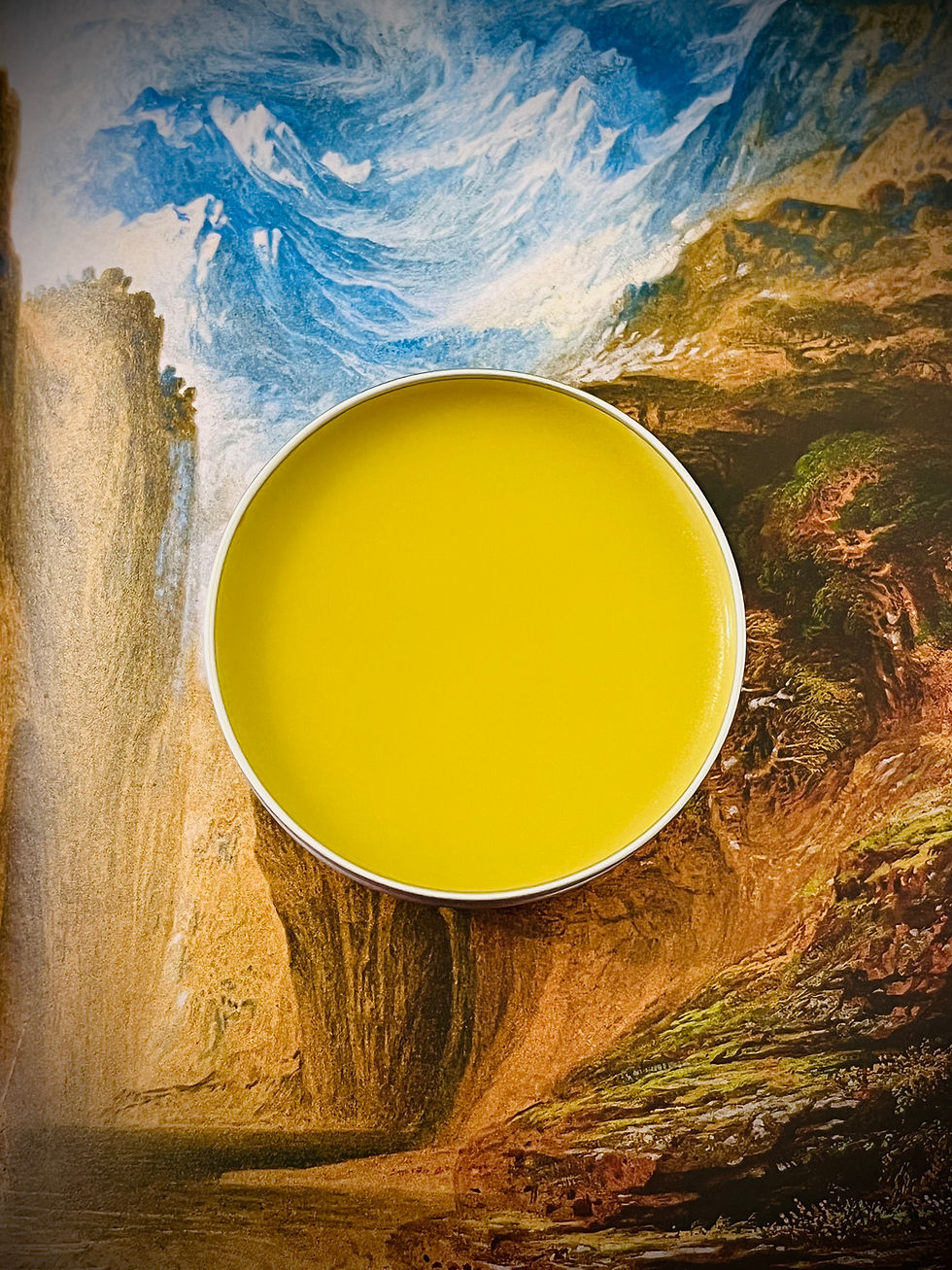 Thumbnail: Healing Earth Wellspring Balm open tin with surface detail of botanical infusion and its smooth balm finish
