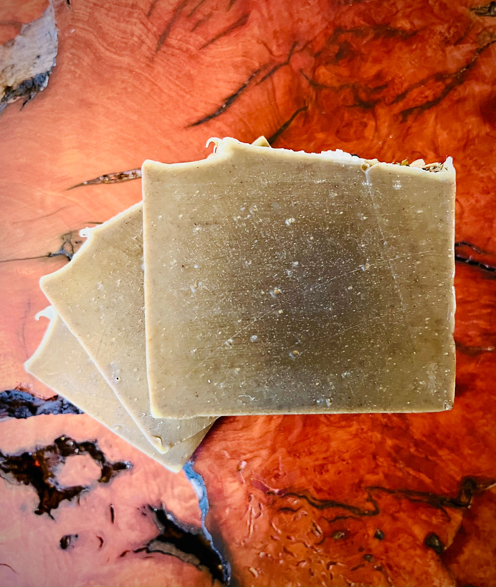 Thumbnail: Close detail of The Eucalyptus Mint Sal Butter Soap Bar’s eucalyptus and mint botanical coloration