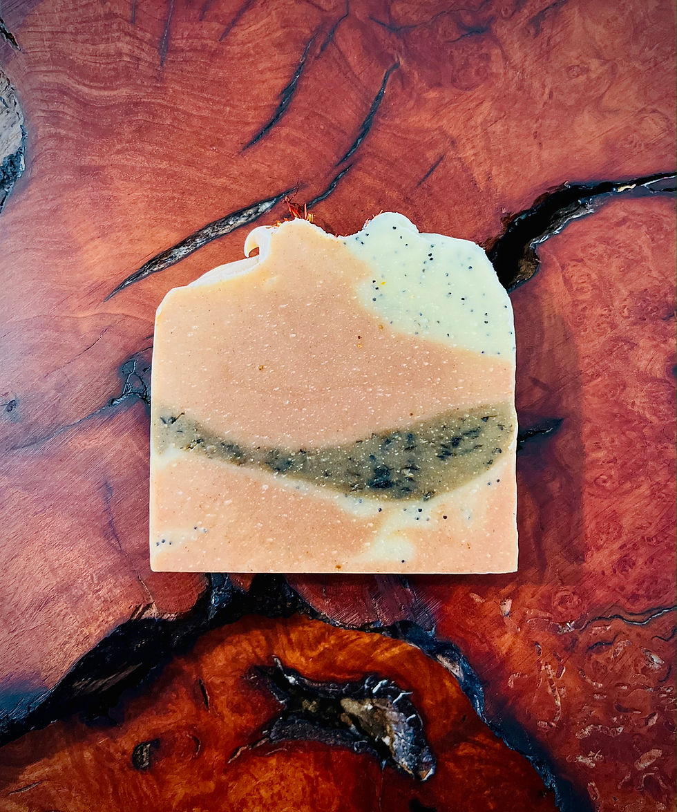 Thumbnail: Closeup of Vetiver Earth Soap Bar showing rich texture with safflower petals and organic poppy seeds