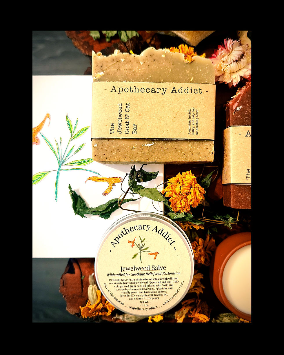Thumbnail: Jewelweed Salve tin grouped with matching jewelweed soap bar for coordinated herbal set